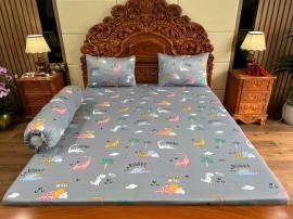 Bộ ga thun lạnh KHỦNG LONG XÁM